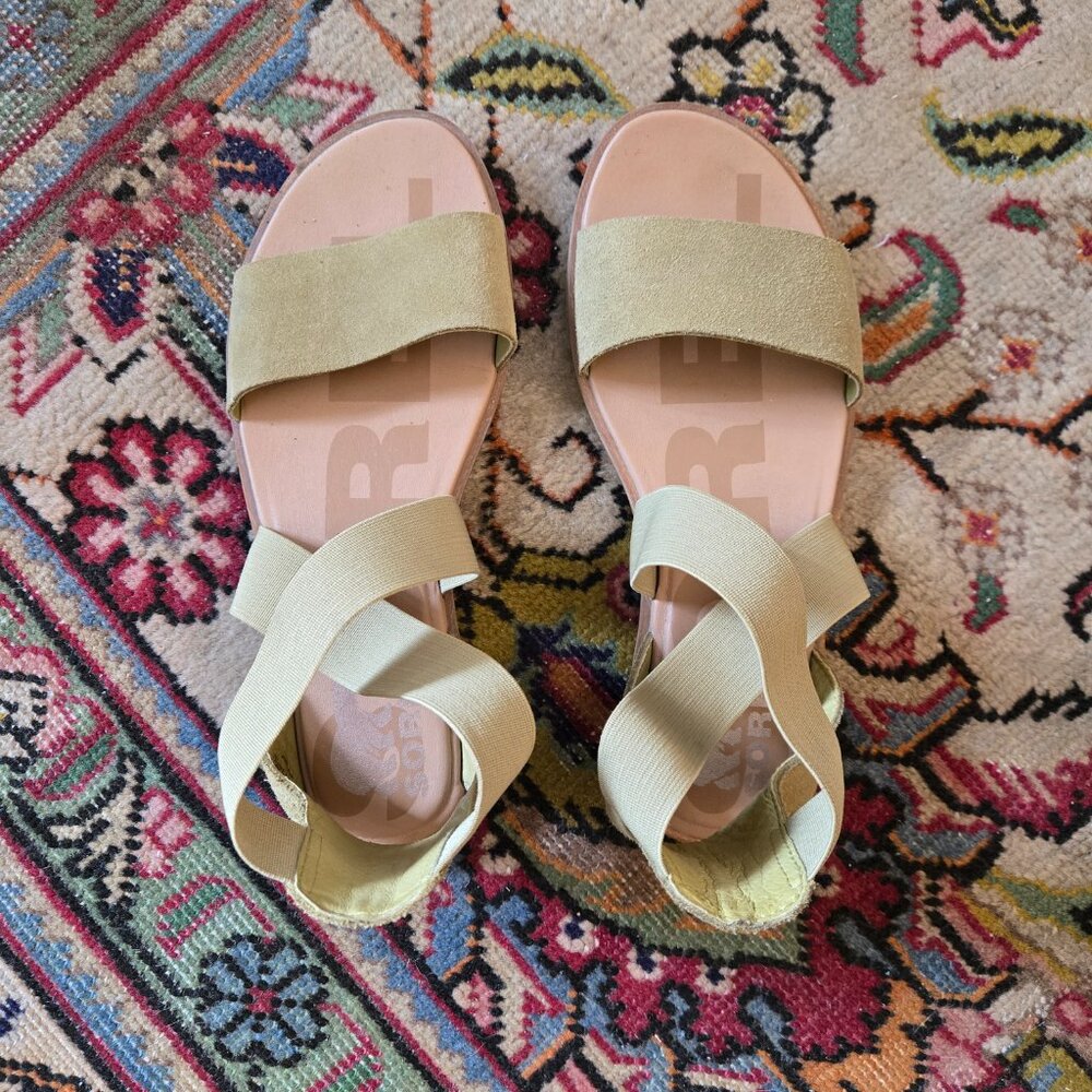 Sage Green Sorel Ella III Ankle Strap Sandals, Sz 6